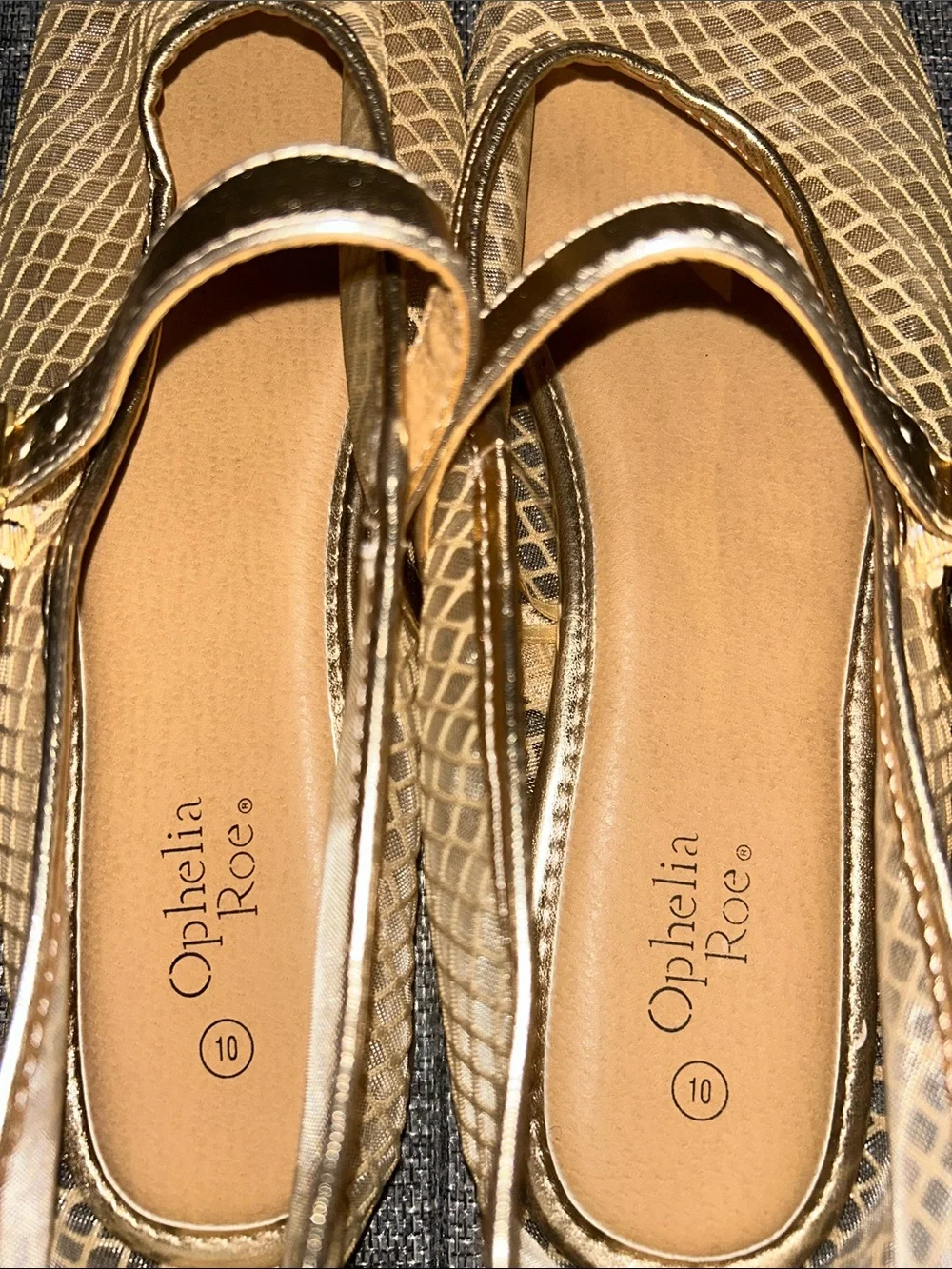 Gold Mesh Mary Jane Flats with Metallic Strap - Picture 5 of 8